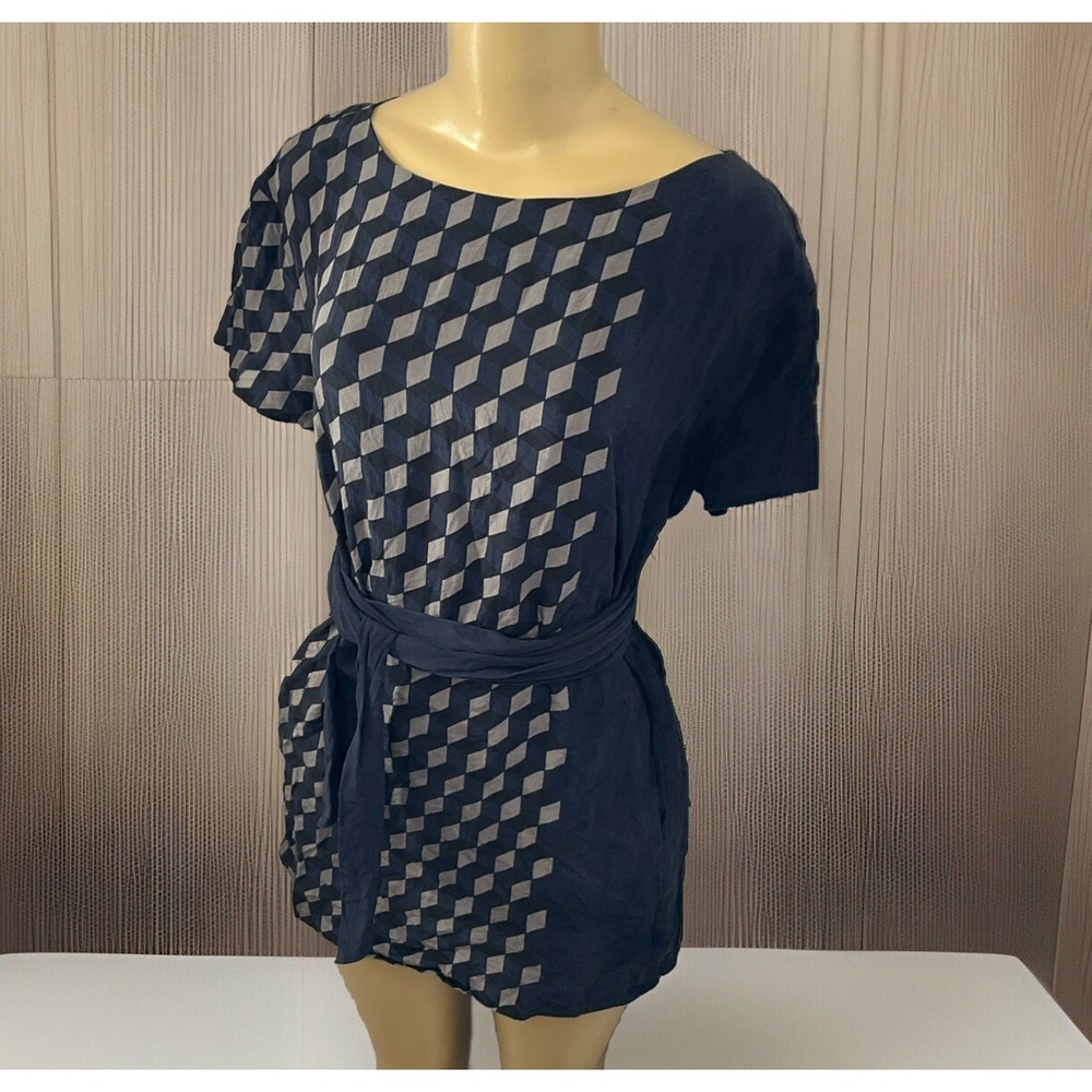 Escada Sport x‎ Jonathan Saunders Silk Top Tunic Diamond Pattern Belted Sz 38